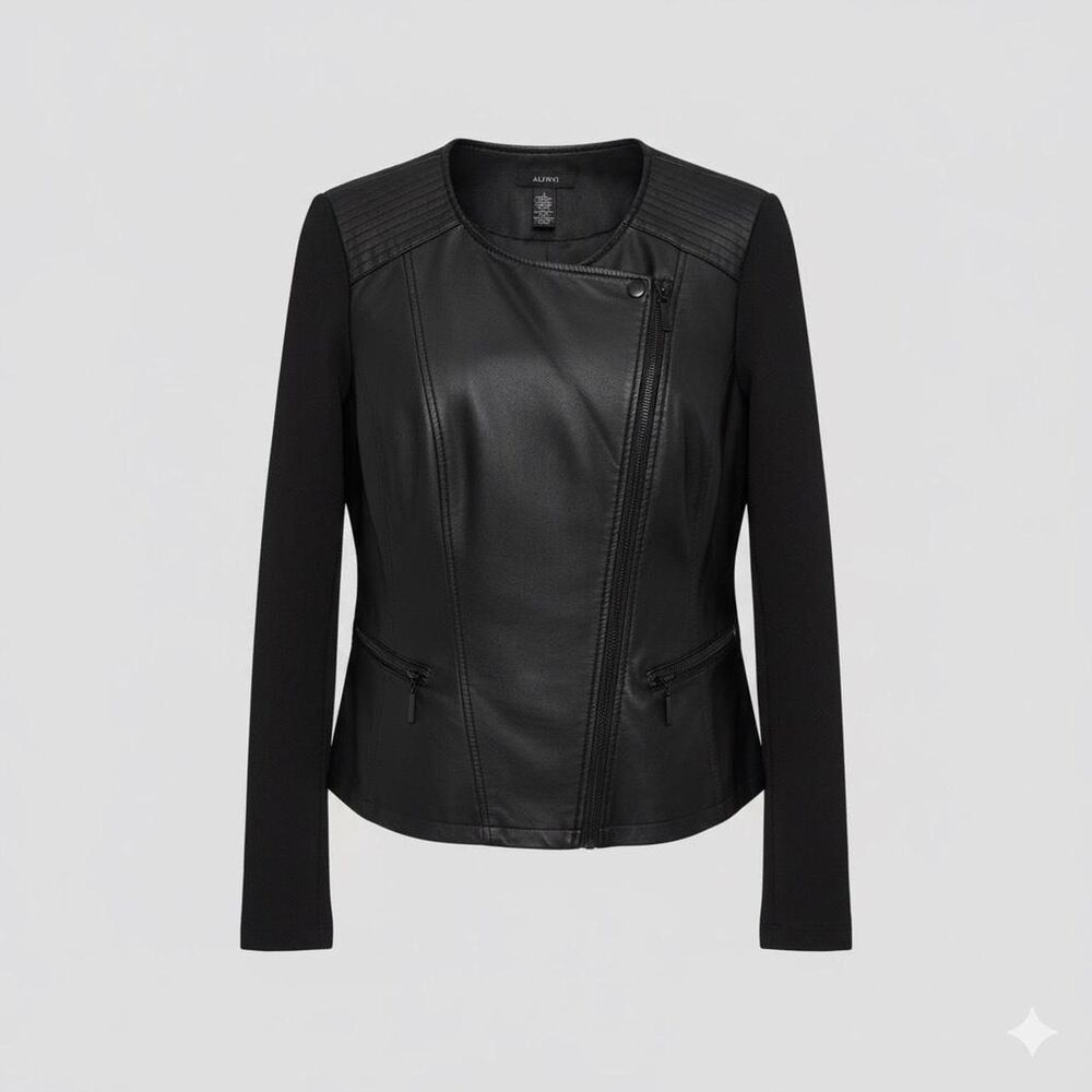 Alfani black faux leather jacket size S
